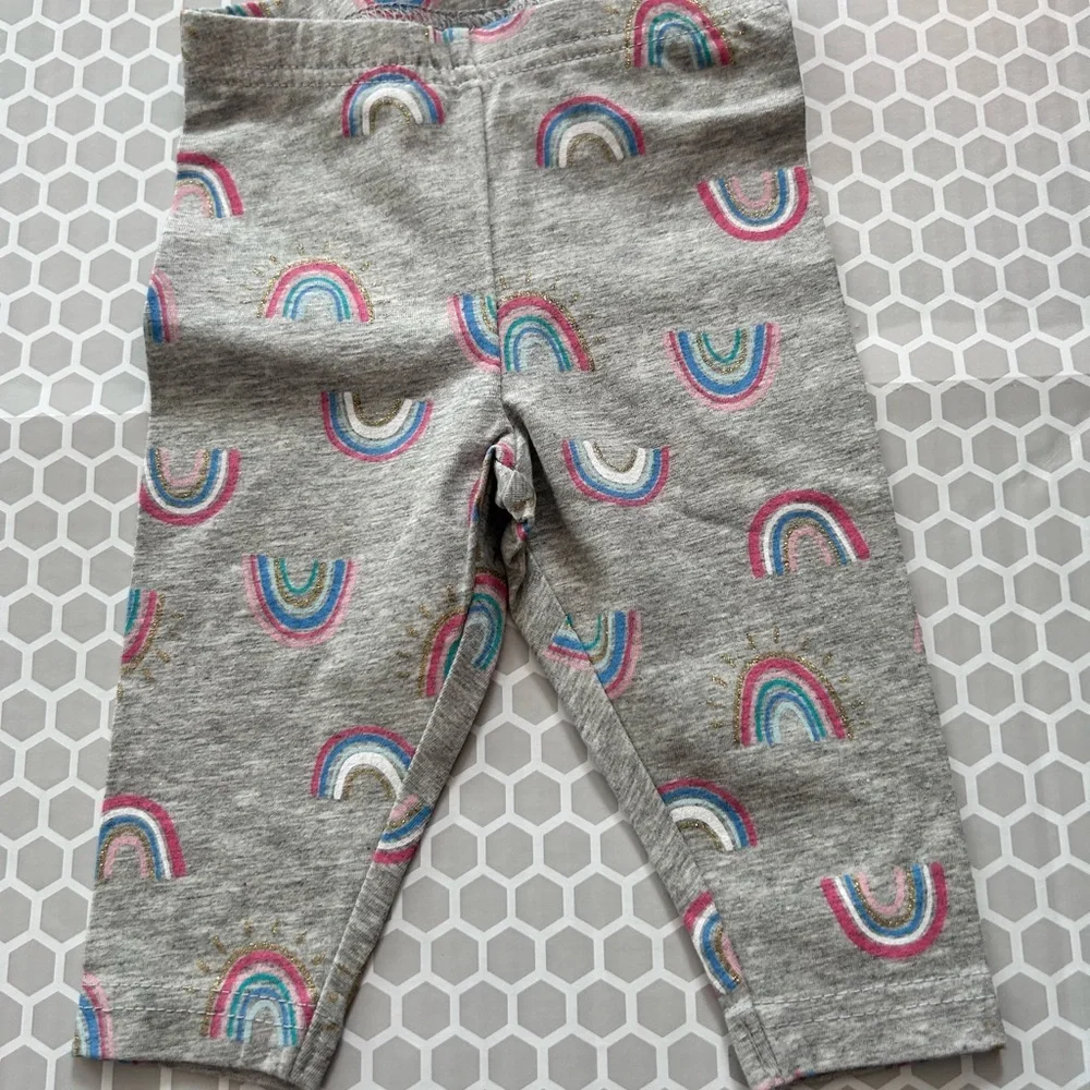 NWT Carter's Aqua Tulle Tutu Top with Gray Rainbow Leggings Size 6M